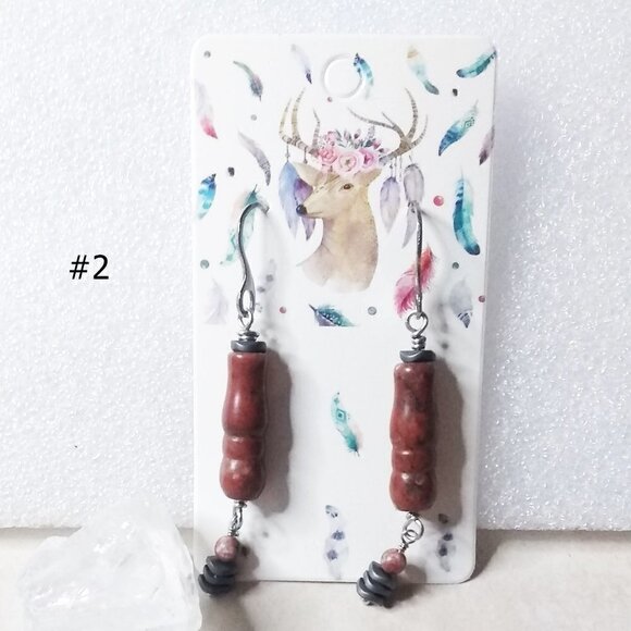 Red Jasper & Hematite - Elegant Dangle Earrings - Healing Stones - Long Version - Picture 3 of 6